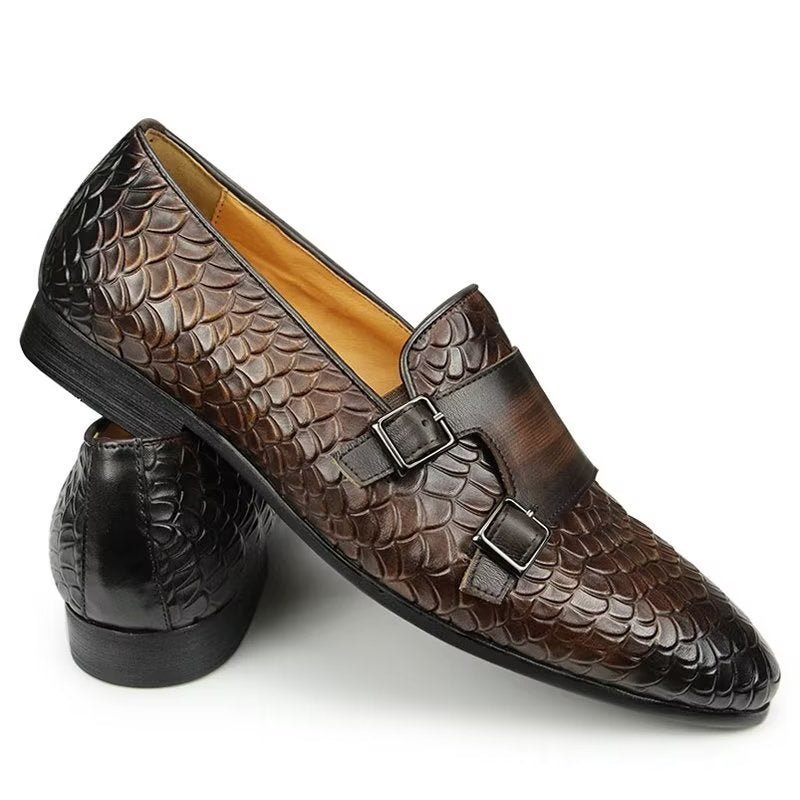 Męskie Buty Na Co Dzień Croc Pattern Eleganckie Mokasyny Wsuwane - Kawa