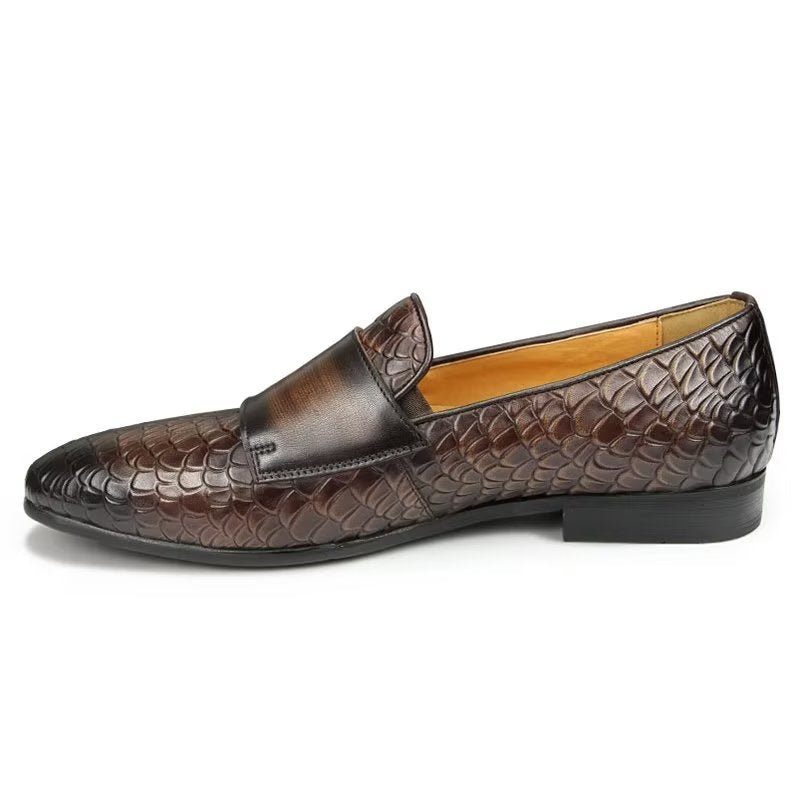 Męskie Buty Na Co Dzień Croc Pattern Eleganckie Mokasyny Wsuwane - Kawa