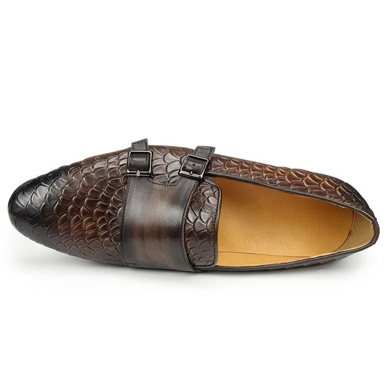 Męskie Buty Na Co Dzień Croc Pattern Eleganckie Mokasyny Wsuwane - Kawa