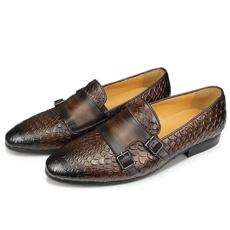 Męskie Buty Na Co Dzień Croc Pattern Eleganckie Mokasyny Wsuwane - Kawa