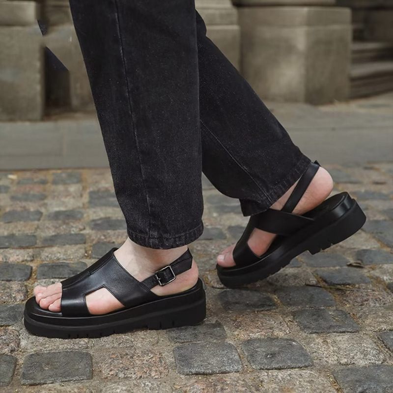 Męskie Buty Na Co Dzień Eleganckie Sandały Platformie - Czarny