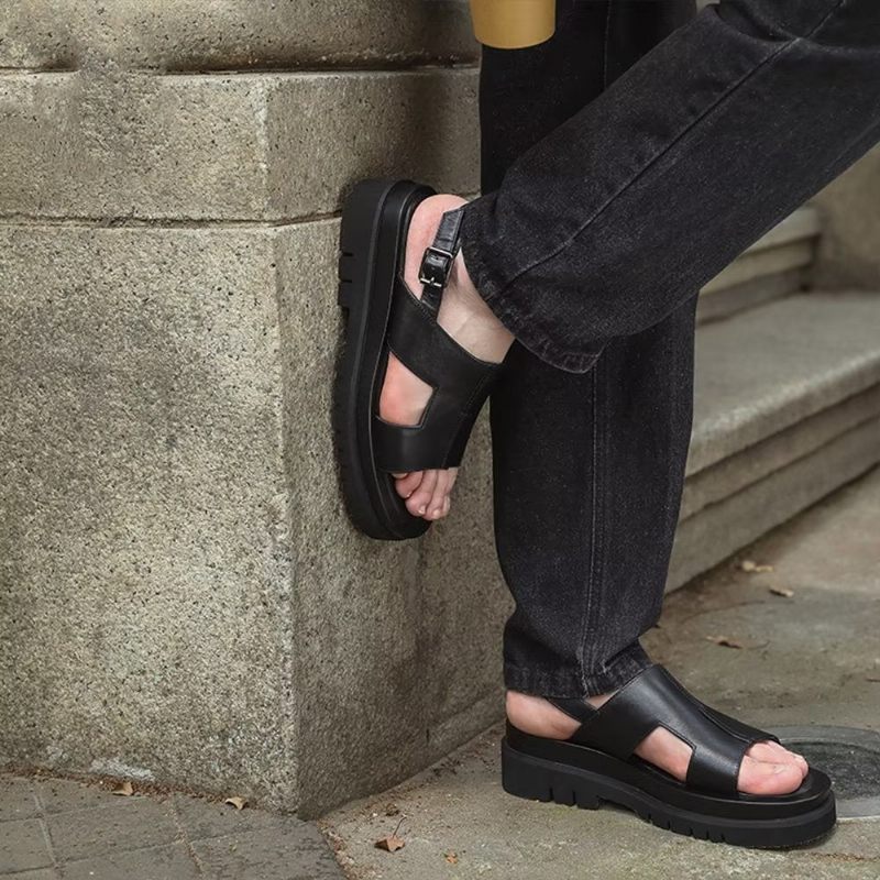 Męskie Buty Na Co Dzień Eleganckie Sandały Platformie - Czarny