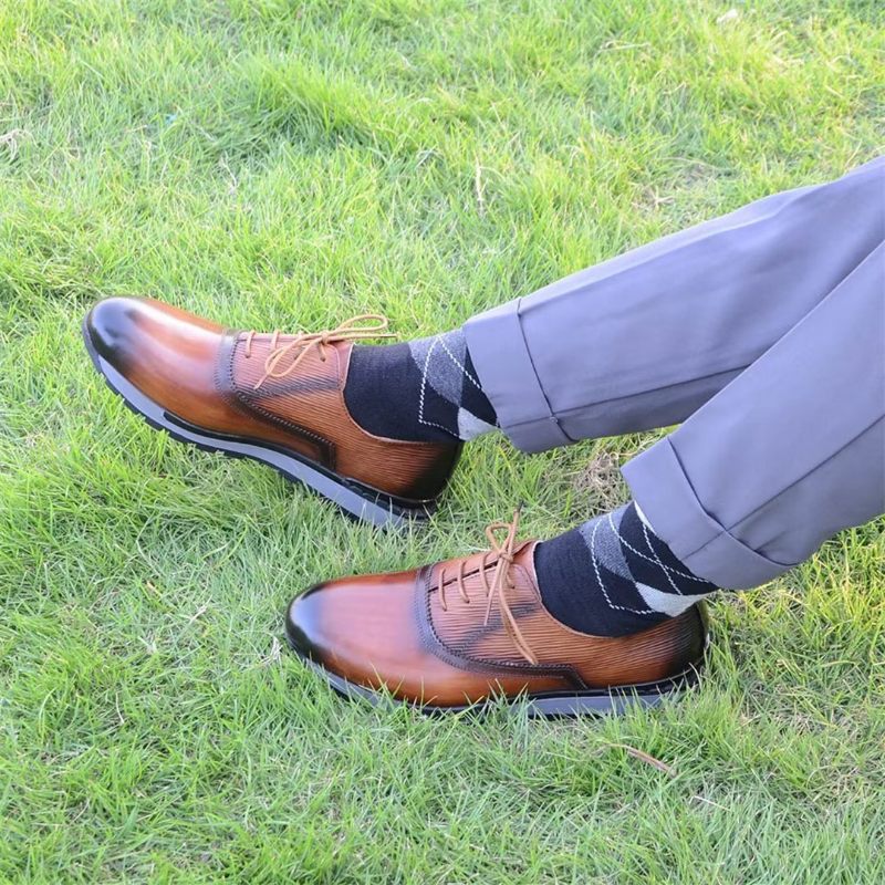 Męskie Buty Na Co Dzień Eleganckie Skórzane Sznurowane Urbanite - Brązowy