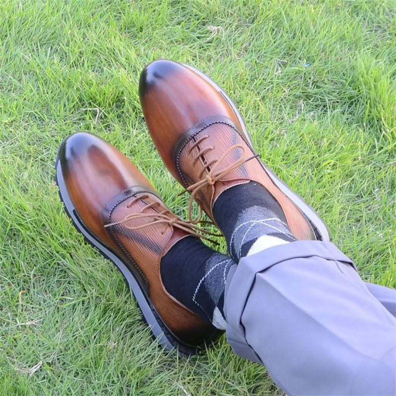 Męskie Buty Na Co Dzień Eleganckie Skórzane Sznurowane Urbanite - Brązowy