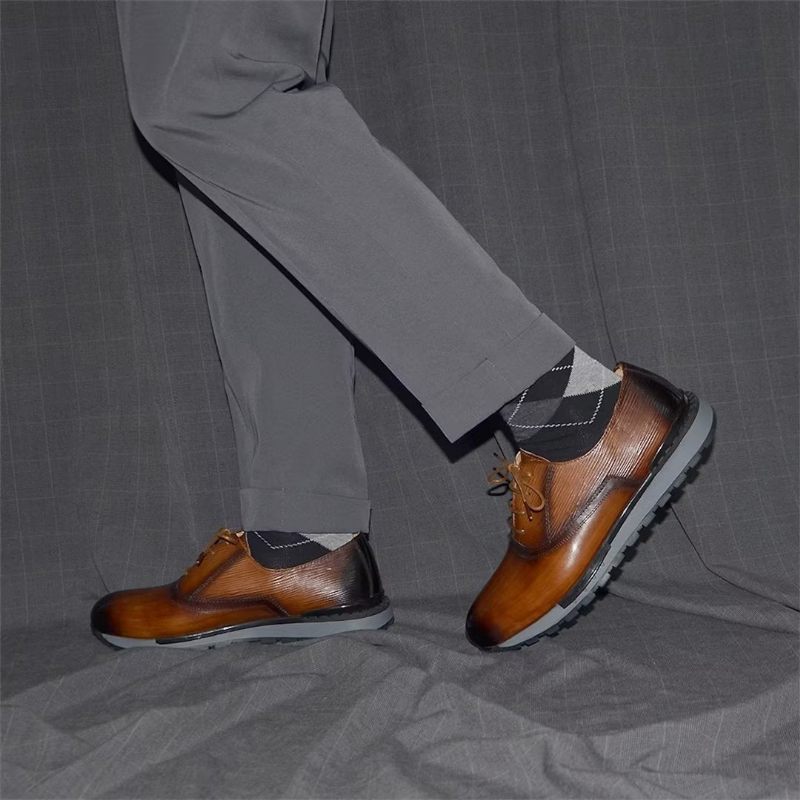 Męskie Buty Na Co Dzień Eleganckie Skórzane Sznurowane Urbanite - Brązowy