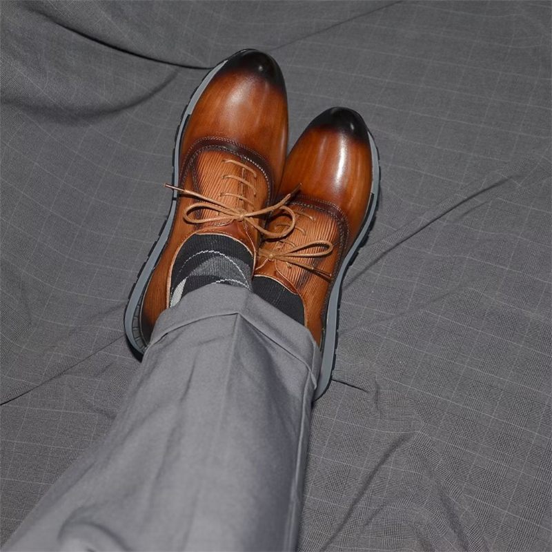 Męskie Buty Na Co Dzień Eleganckie Skórzane Sznurowane Urbanite - Brązowy