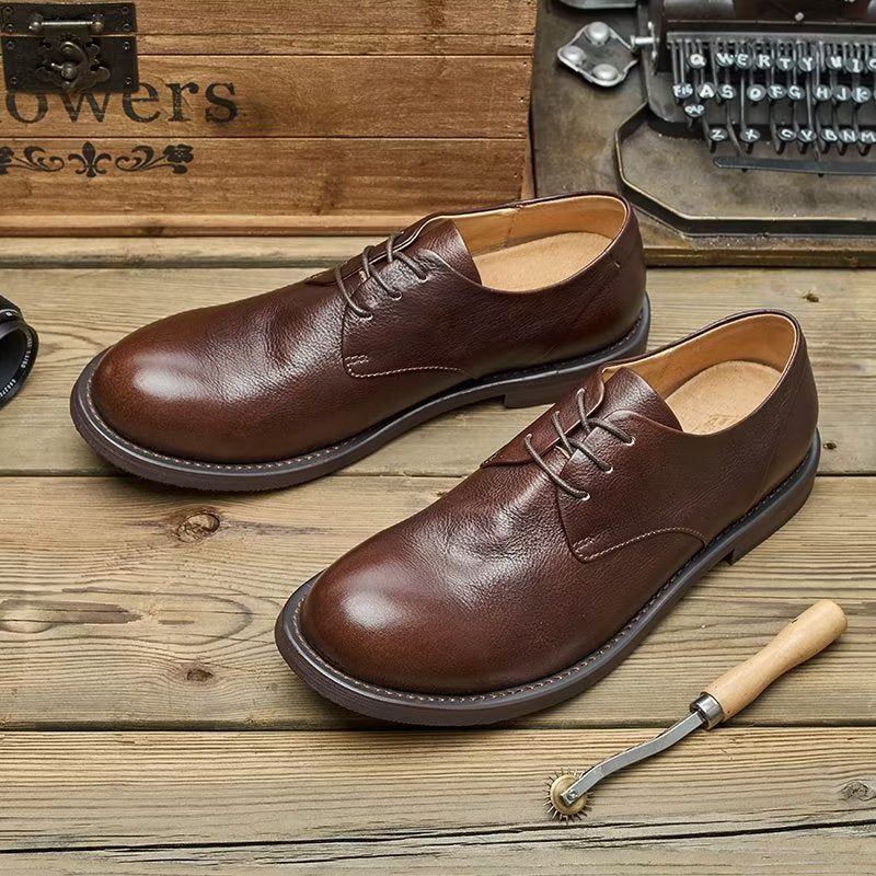 Męskie Buty Na Co Dzień Eleganckie Sznurowane Z Okrągłym Noskiem - Kawa
