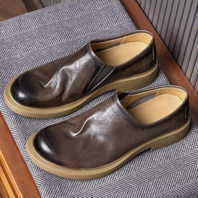 Męskie Buty Na Co Dzień Eleganckie Wsuwane Z Okrągłym Noskiem - Kawa