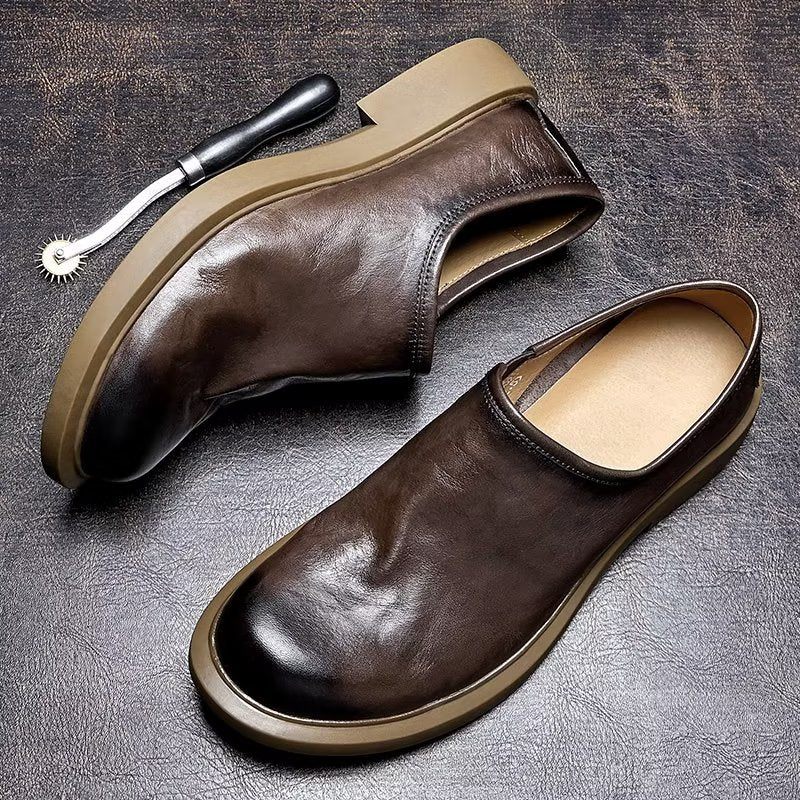 Męskie Buty Na Co Dzień Eleganckie Wsuwane Z Okrągłym Noskiem - Kawa