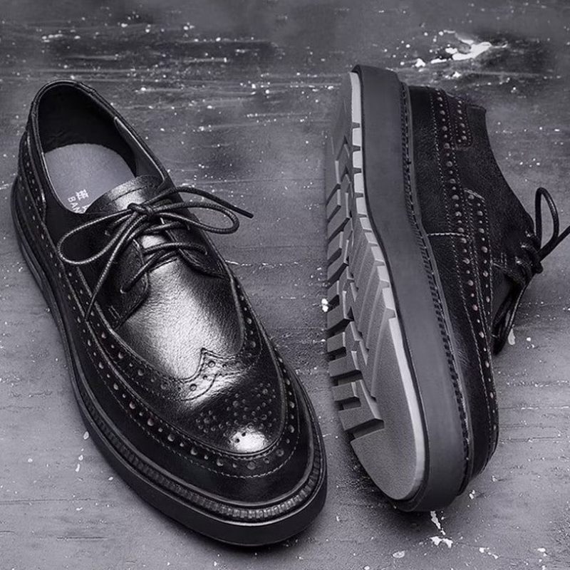 Męskie Buty Na Co Dzień Luksusowe Skórzane Sznurowane - Czarna