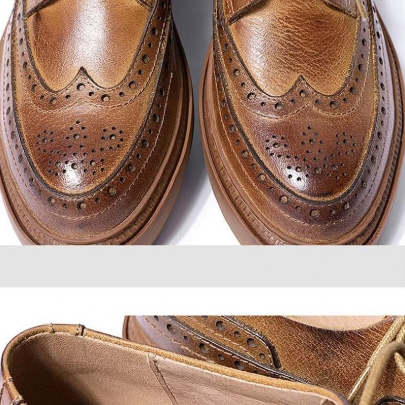 Męskie Buty Na Co Dzień Luksusowe Skórzane Sznurowane - Kawa