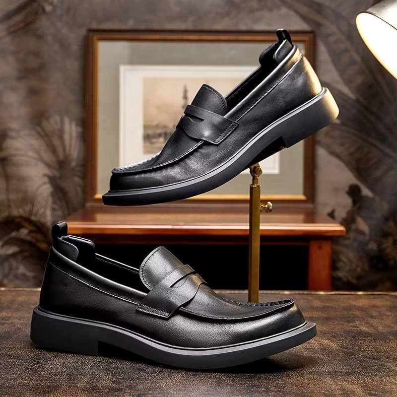 Męskie Buty Na Co Dzień Luksusowe Skórzane Wsuwane Eleganckie Okrągłe Noski - Czarny