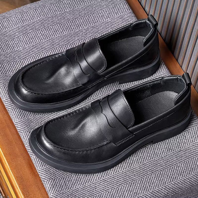 Męskie Buty Na Co Dzień Luksusowe Skórzane Wsuwane Eleganckie Okrągłe Noski - Czarny