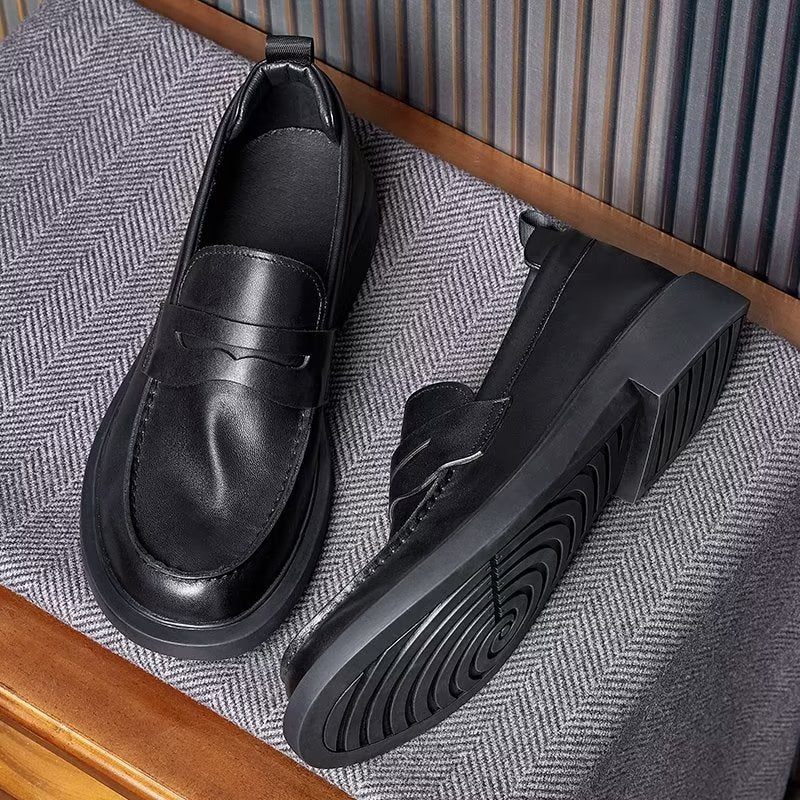 Męskie Buty Na Co Dzień Luksusowe Skórzane Wsuwane Eleganckie Okrągłe Noski - Czarny