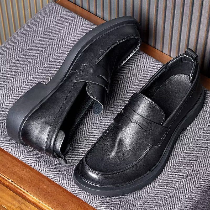 Męskie Buty Na Co Dzień Luksusowe Skórzane Wsuwane Eleganckie Okrągłe Noski - Czarny