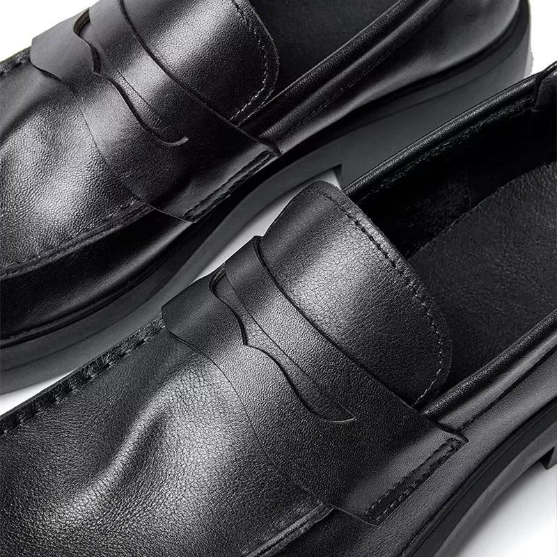 Męskie Buty Na Co Dzień Luksusowe Skórzane Wsuwane Eleganckie Okrągłe Noski - Czarny