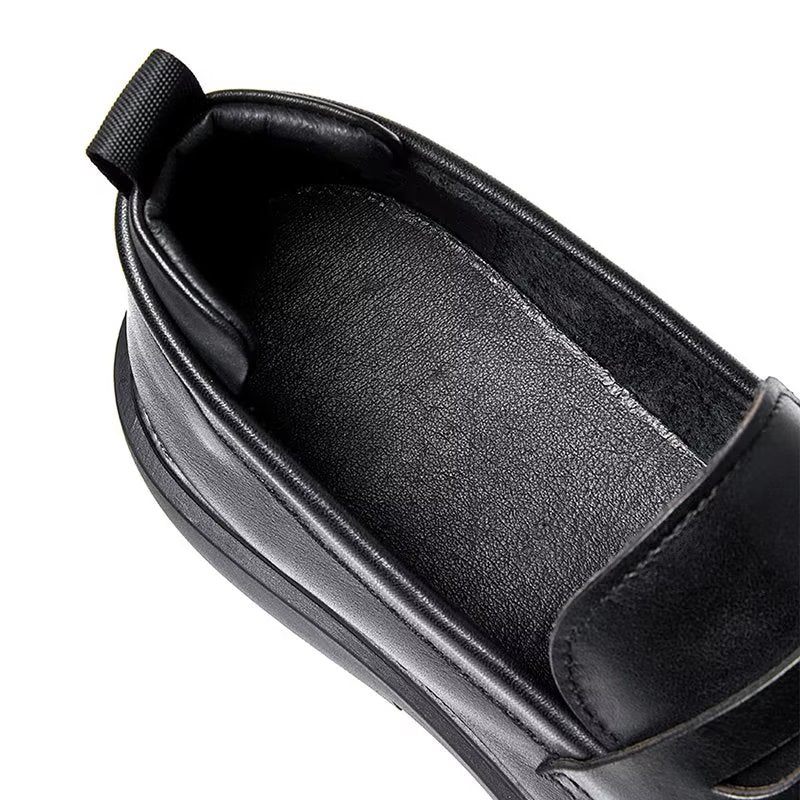 Męskie Buty Na Co Dzień Luksusowe Skórzane Wsuwane Eleganckie Okrągłe Noski - Czarny