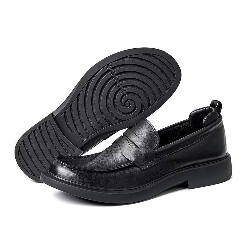 Męskie Buty Na Co Dzień Luksusowe Skórzane Wsuwane Eleganckie Okrągłe Noski - Czarny