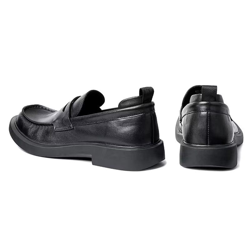 Męskie Buty Na Co Dzień Luksusowe Skórzane Wsuwane Eleganckie Okrągłe Noski - Czarny