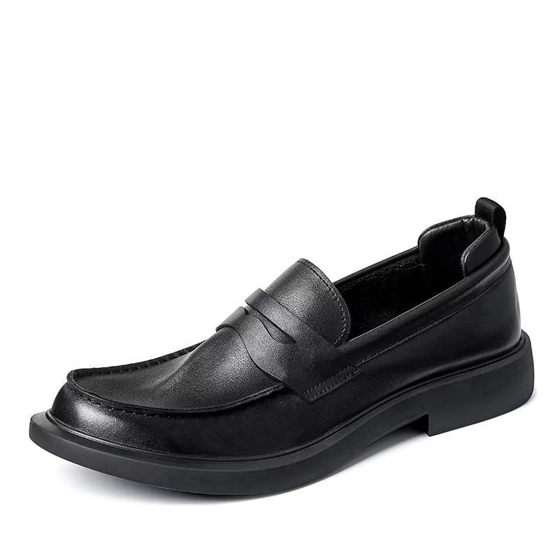 Męskie Buty Na Co Dzień Luksusowe Skórzane Wsuwane Eleganckie Okrągłe Noski - Czarny