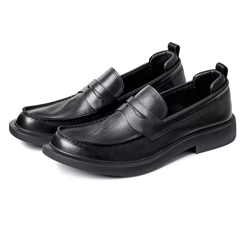 Męskie Buty Na Co Dzień Luksusowe Skórzane Wsuwane Eleganckie Okrągłe Noski - Czarny