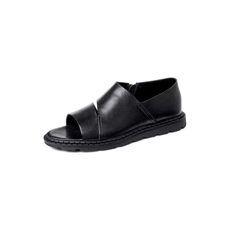 Męskie Buty Na Co Dzień Skórzane Sandały Z Odkrytymi Palcami - Czarna