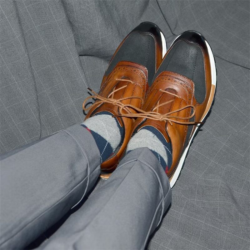 Męskie Buty Na Co Dzień Wszechstronne Eleganckie Skórzane Sznurowane - Brązowy