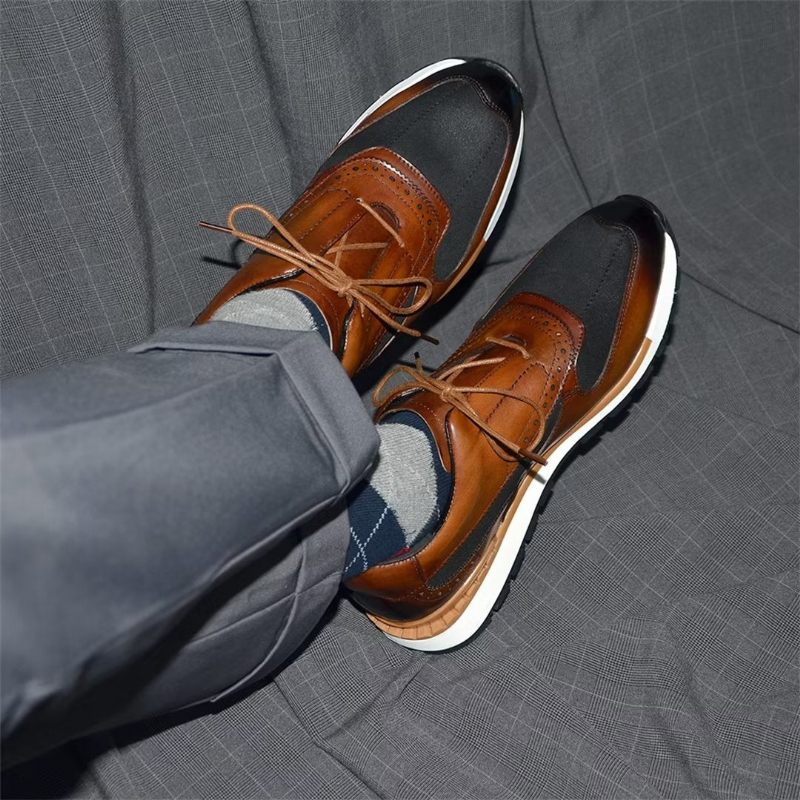 Męskie Buty Na Co Dzień Wszechstronne Eleganckie Skórzane Sznurowane - Brązowy