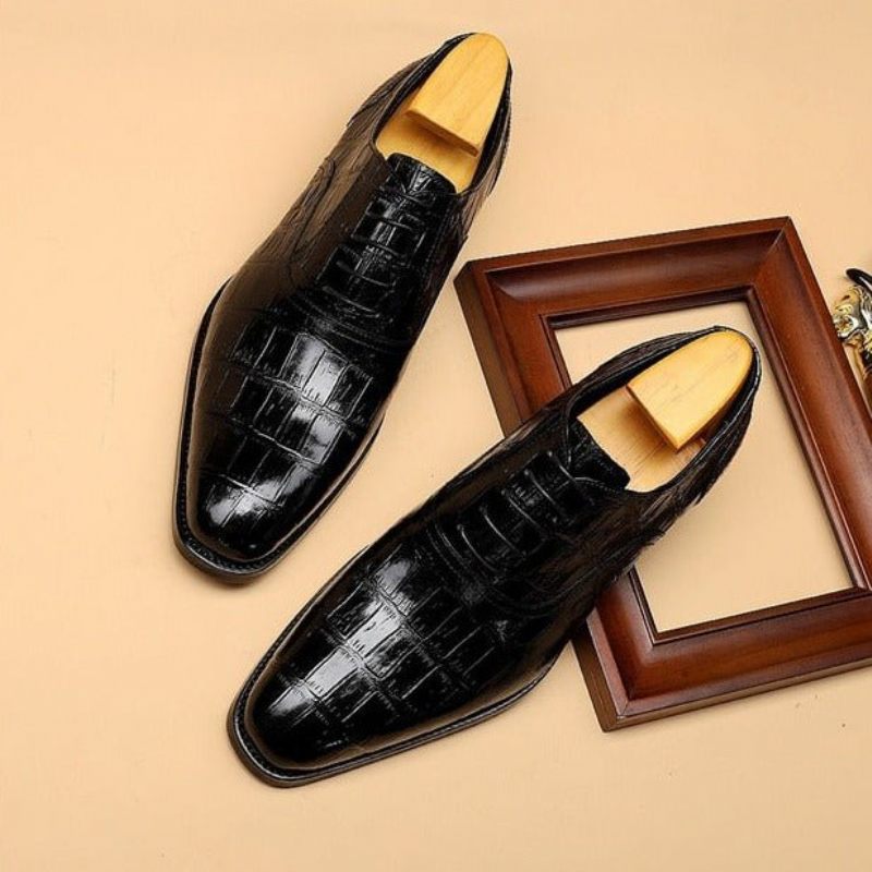 Męskie Buty Wizytowe Crocdress Luksusowe Formalne Oxford W Krokodylowy Wzór - Czarny