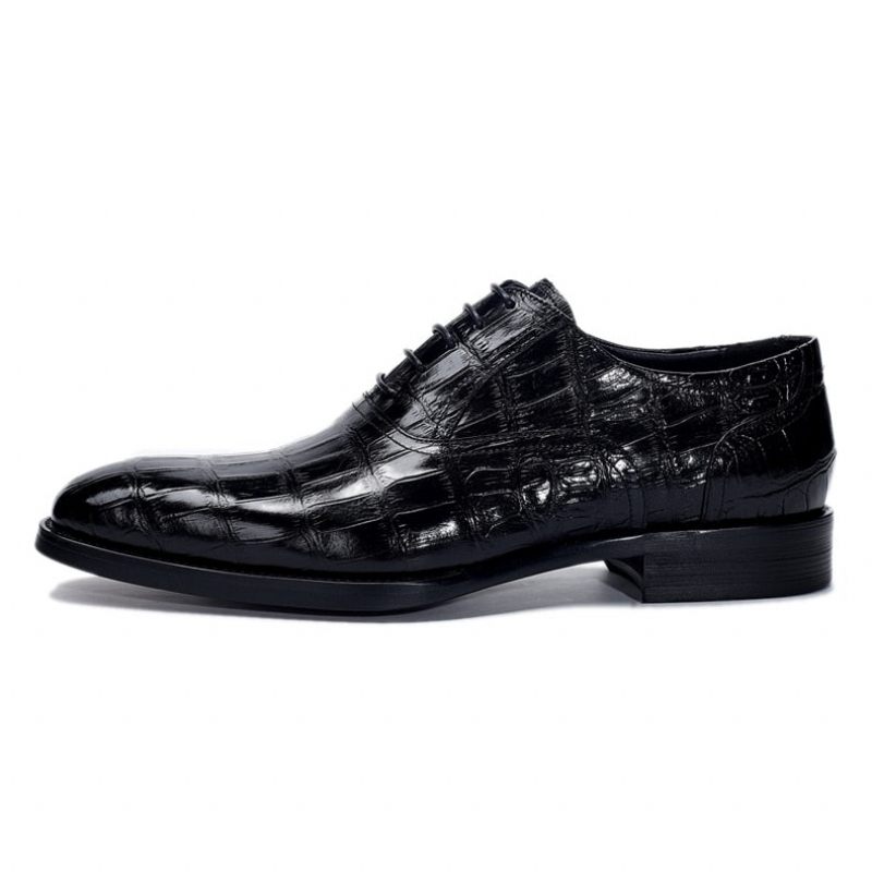 Męskie Buty Wizytowe Crocdress Luksusowe Formalne Oxford W Krokodylowy Wzór - Czarny