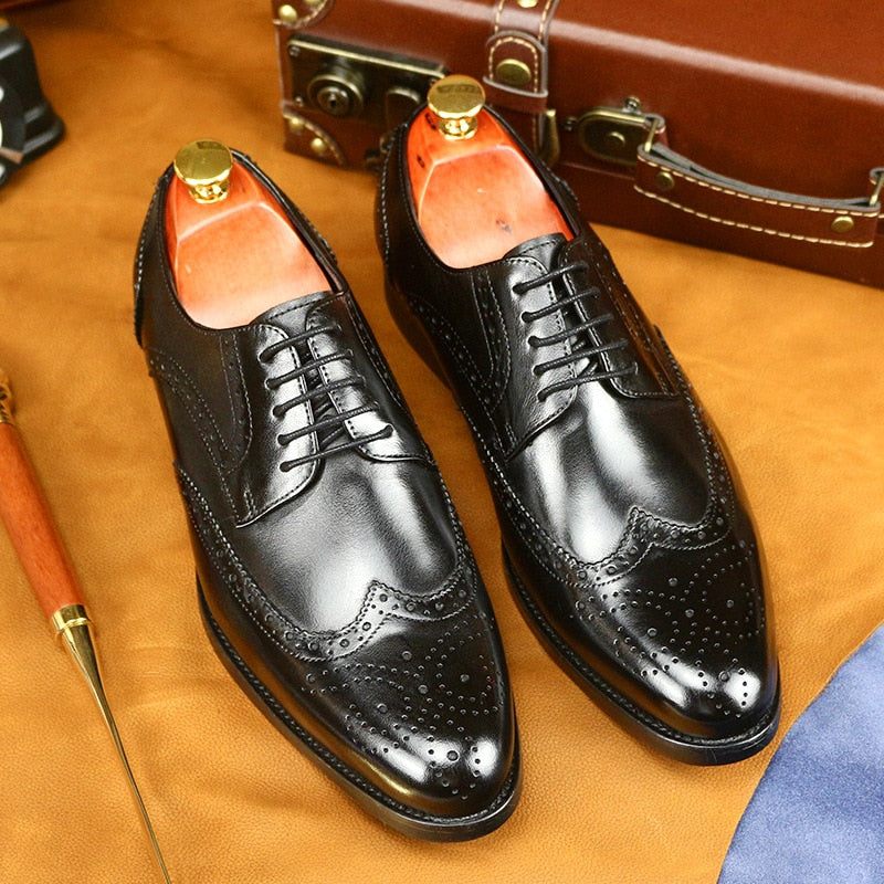 Męskie Buty Wizytowe Egzotyczna Skóra Bydlęca Sznurowane Oxford - Czarny