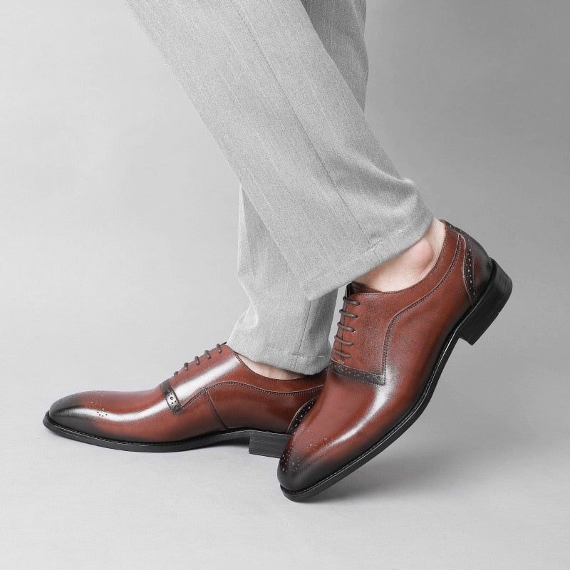 Męskie Buty Wizytowe Egzotyczna Skóra Klasyczne Sznurowane - Kawa 1