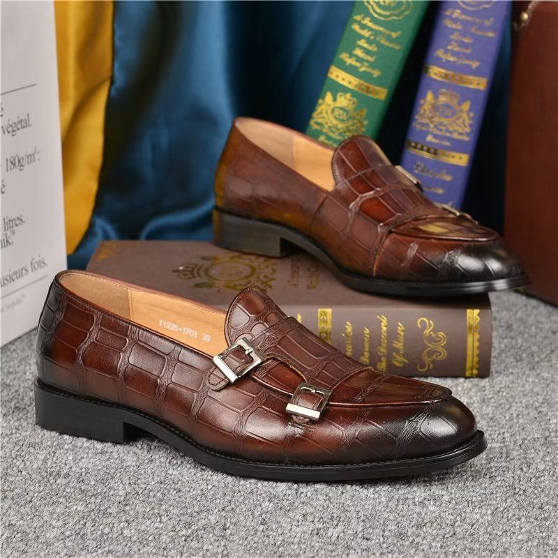 Męskie Buty Wizytowe Egzotyczna Tekstura Modne Typu Monkstrap - Kawa