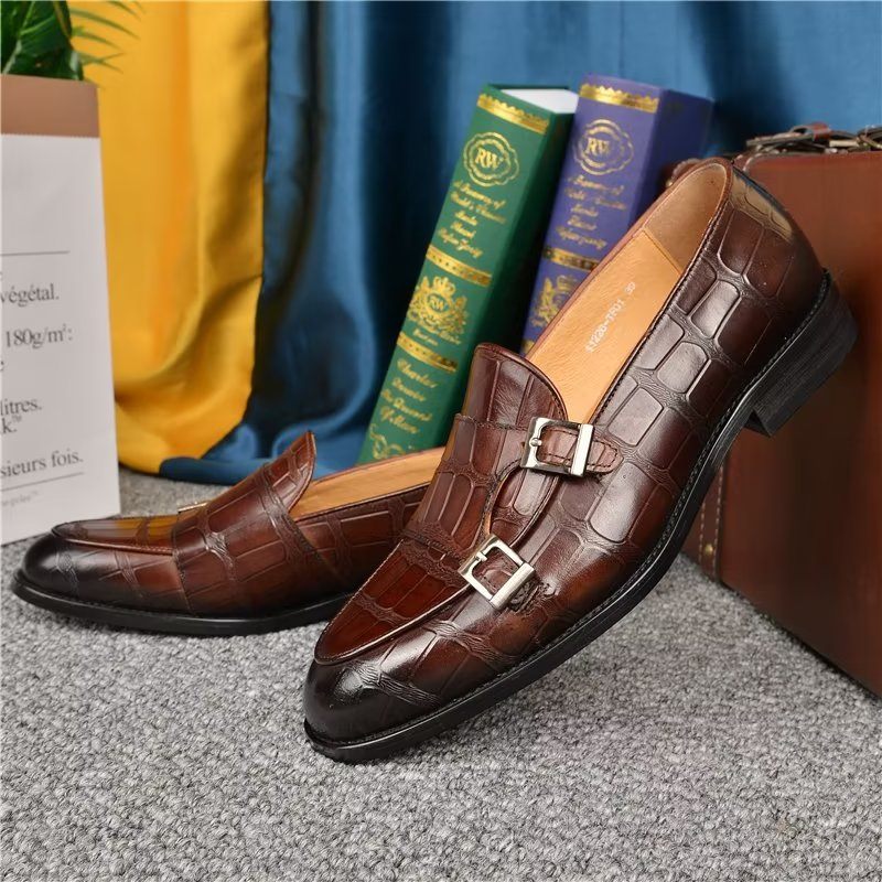 Męskie Buty Wizytowe Egzotyczna Tekstura Modne Typu Monkstrap - Kawa