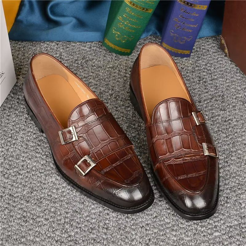 Męskie Buty Wizytowe Egzotyczna Tekstura Modne Typu Monkstrap - Kawa