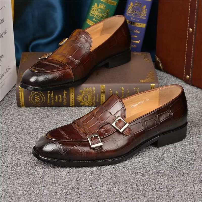 Męskie Buty Wizytowe Egzotyczna Tekstura Modne Typu Monkstrap - Kawa