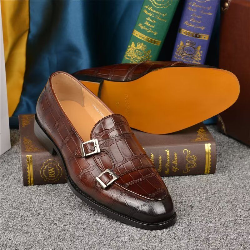 Męskie Buty Wizytowe Egzotyczna Tekstura Modne Typu Monkstrap - Kawa