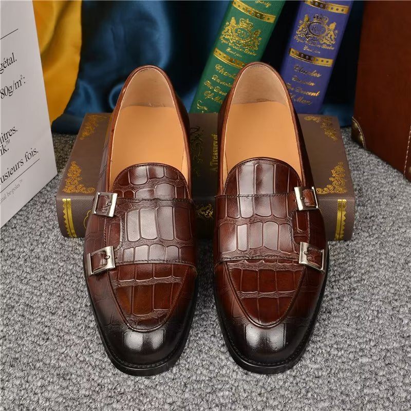 Męskie Buty Wizytowe Egzotyczna Tekstura Modne Typu Monkstrap - Kawa