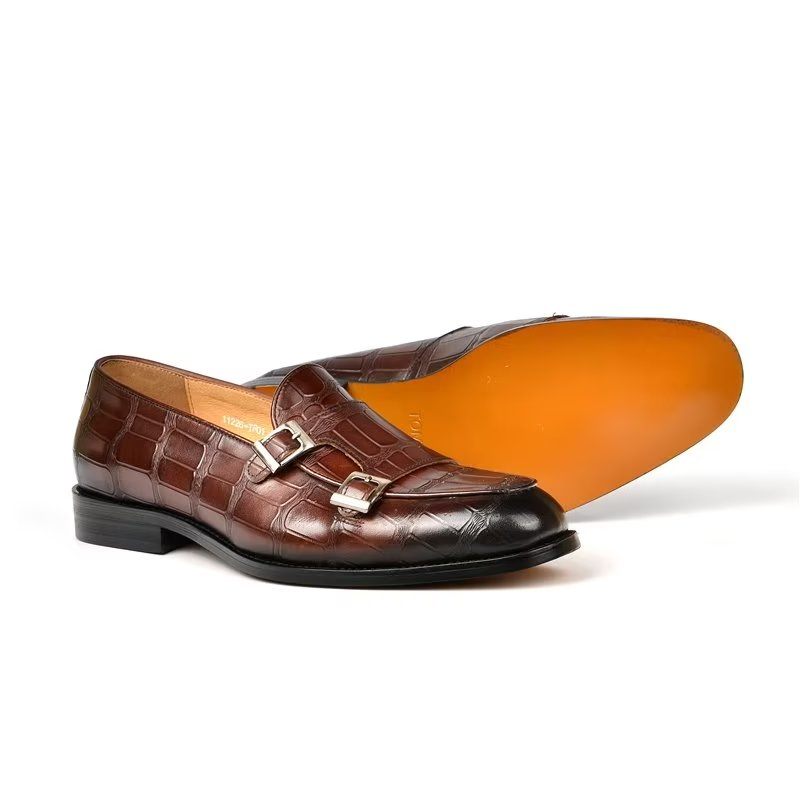 Męskie Buty Wizytowe Egzotyczna Tekstura Modne Typu Monkstrap - Kawa