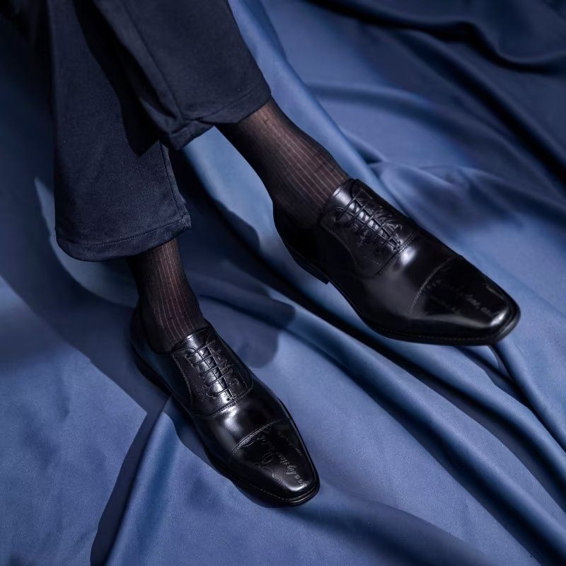 Męskie Buty Wizytowe Egzotyczne Oxford Ze Skóry Bydlęcej - Czarna