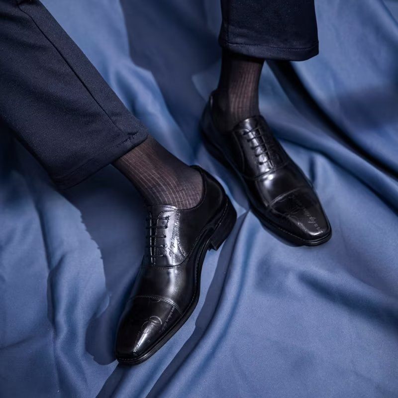 Męskie Buty Wizytowe Egzotyczne Oxford Ze Skóry Bydlęcej - Czarna