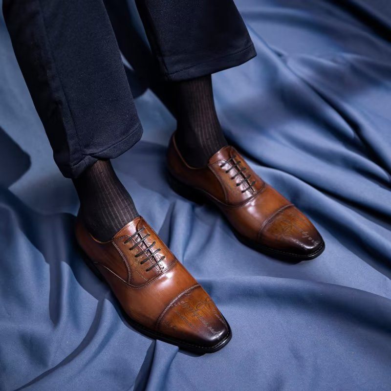 Męskie Buty Wizytowe Egzotyczne Oxford Ze Skóry Bydlęcej - Kawa