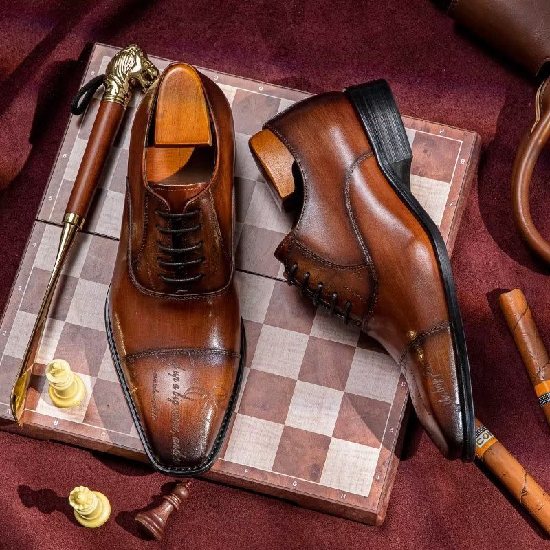 Męskie Buty Wizytowe Egzotyczne Oxford Ze Skóry Bydlęcej - Kawa