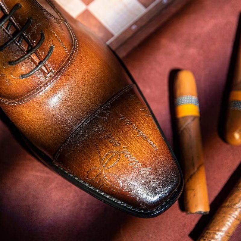 Męskie Buty Wizytowe Egzotyczne Oxford Ze Skóry Bydlęcej - Kawa