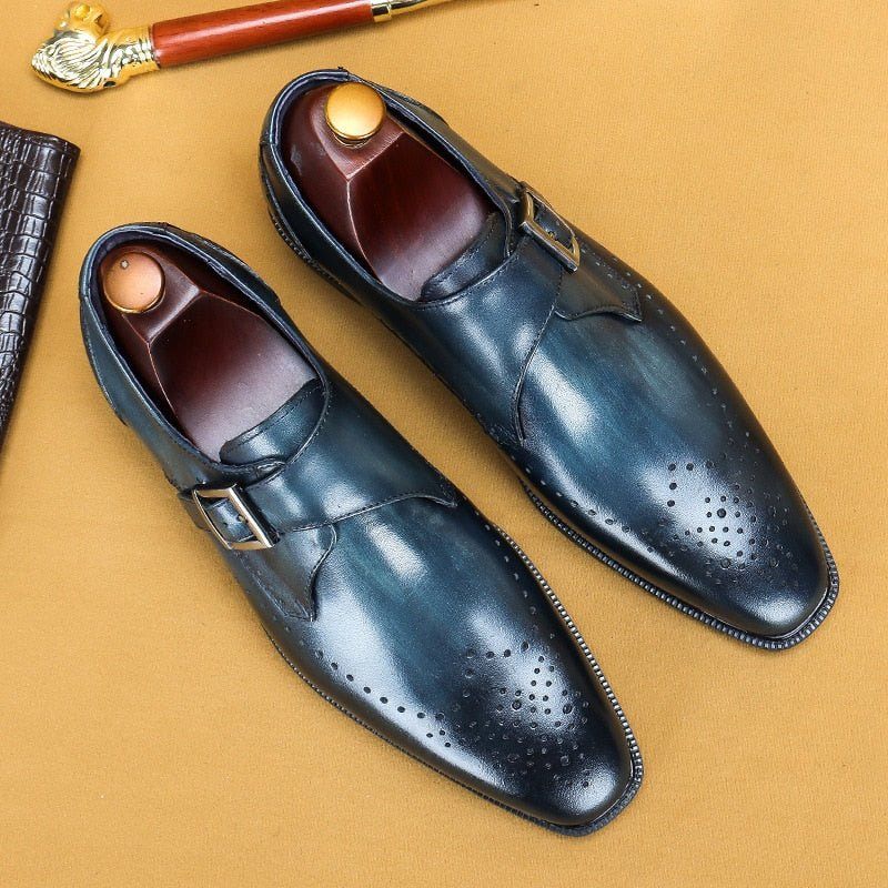 Męskie Buty Wizytowe Egzotyczny Wzór Szpiczaste Brogue - Niebieski