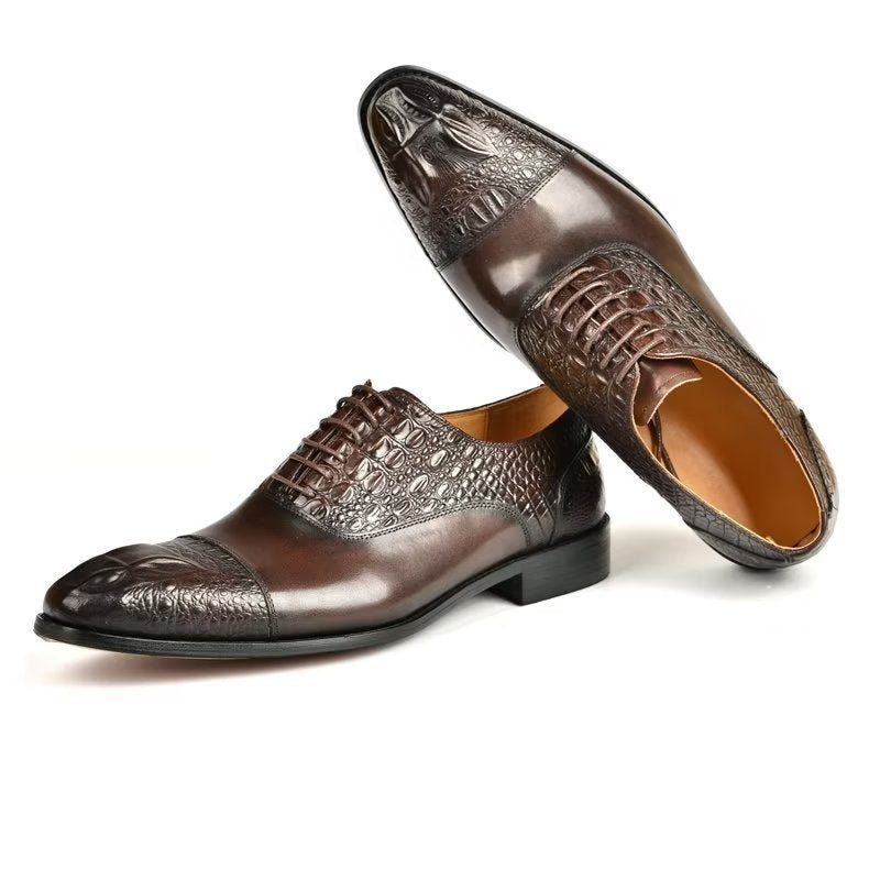 Męskie Buty Wizytowe Elegancja Oksfordy O Fakturze Krokodyla - Kawa