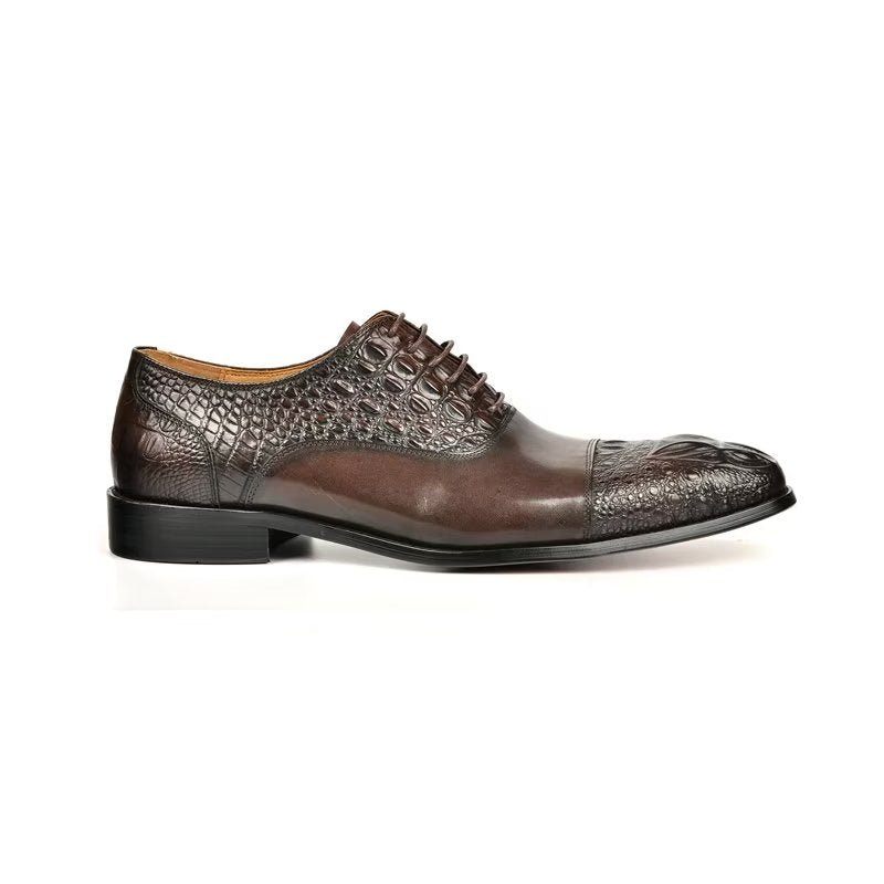 Męskie Buty Wizytowe Elegancja Oksfordy O Fakturze Krokodyla - Kawa
