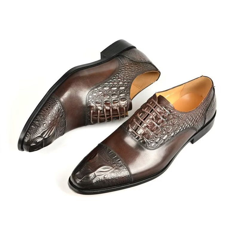 Męskie Buty Wizytowe Elegancja Oksfordy O Fakturze Krokodyla - Kawa