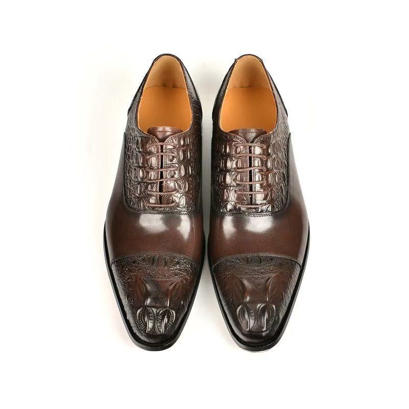 Męskie Buty Wizytowe Elegancja Oksfordy O Fakturze Krokodyla - Kawa