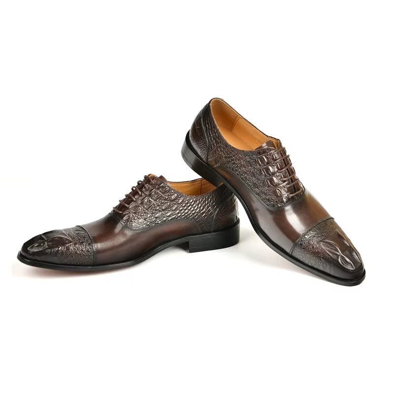 Męskie Buty Wizytowe Elegancja Oksfordy O Fakturze Krokodyla - Kawa
